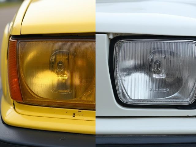 Comparison of restored and unrestored headlight by Crystal Clean Auto Services